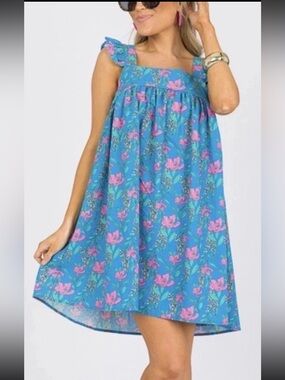 Anthropologie Mini Floral Dress Smocked Sz M Linen Blend Colorful By The River